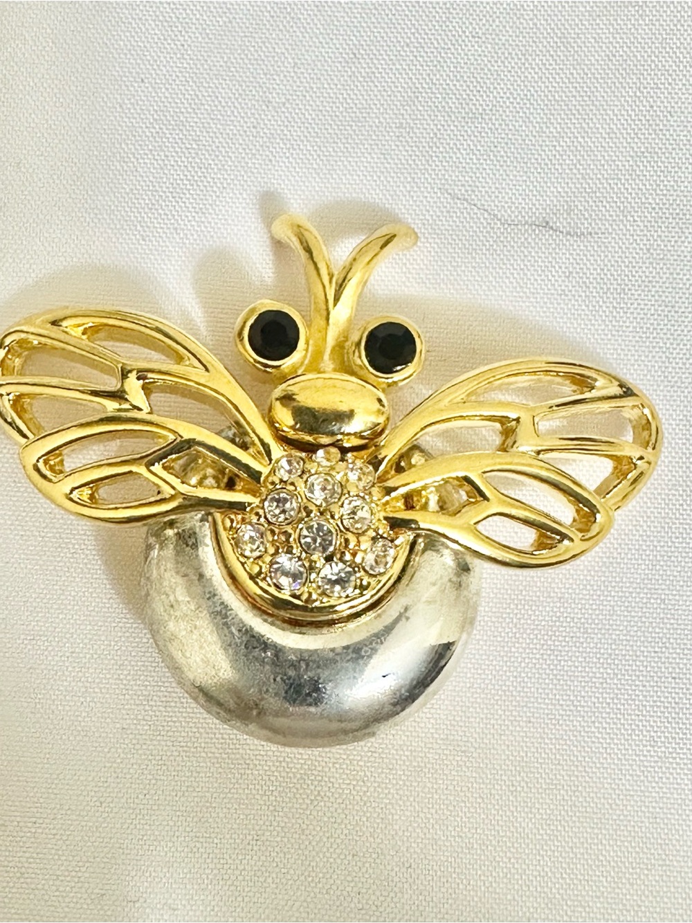 Vintage Gold and Silver Fly Brooch with Crystal Accents